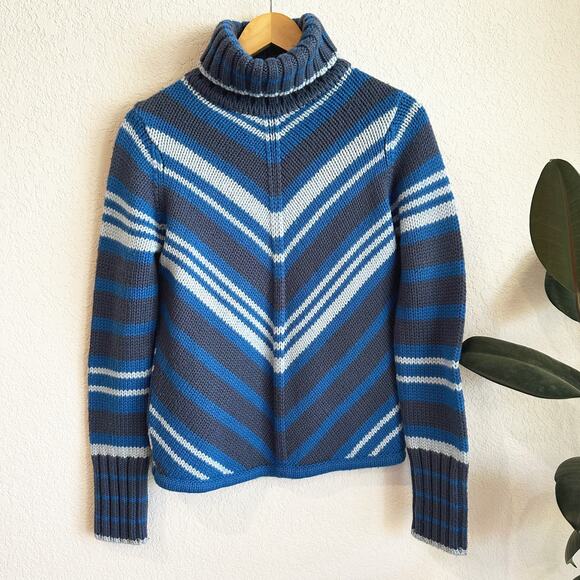 VTG Y2K Gap Wool Blend Stripped Turtleneck Sweater Medium Preppy Chunky 2000s - Picture 1 of 8